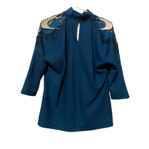7th Avenue Design Studio NY & CO. Womens Blouse Blue Long Sleeve‎ Stretch M New
